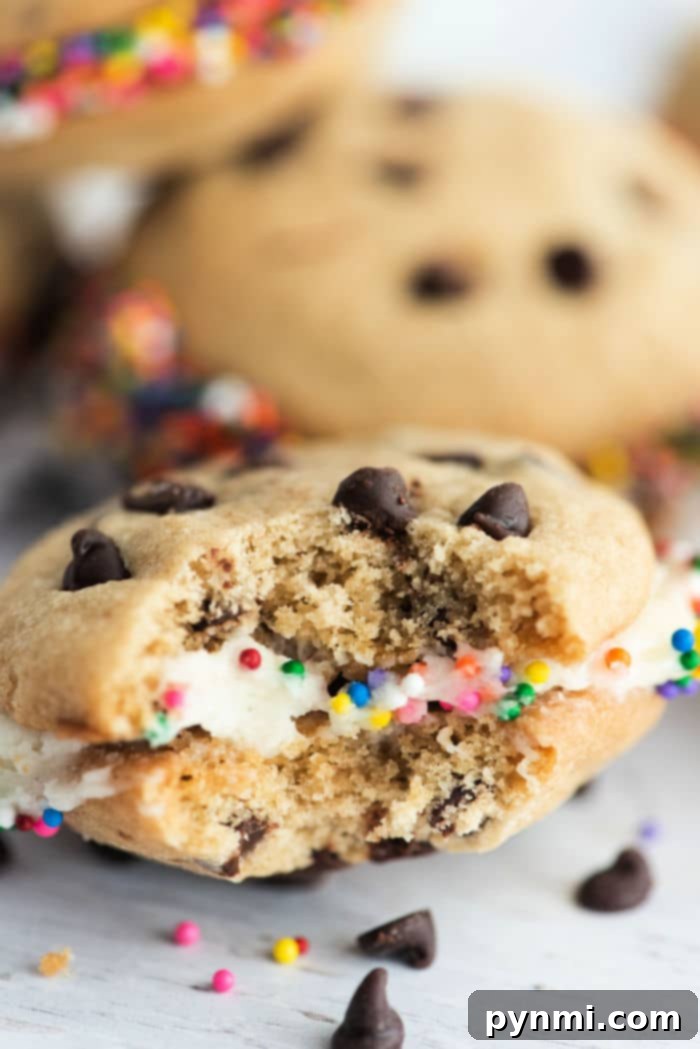 The Essentials for Amazing Chocolate Chip Cookies 6 A festive Chocolate Chip Cookie Sandwich with buttercream and sprinkles.