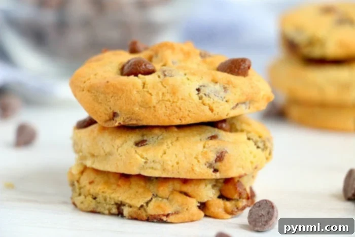 The Essentials for Amazing Chocolate Chip Cookies 7 A small batch of chocolate chip cookies, stacked and ready to enjoy.