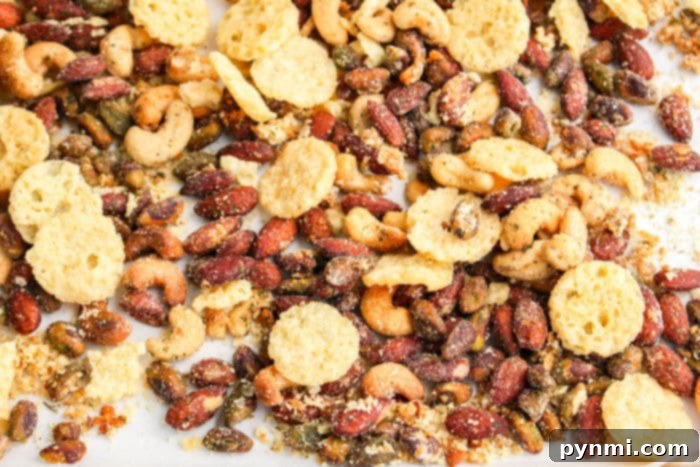Golden Cheesy Crunch Mix 7 A delicious bowl of homemade Cheese It Snack Mix, ready for serving.