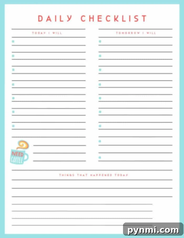 printable caregiver daily checklist template