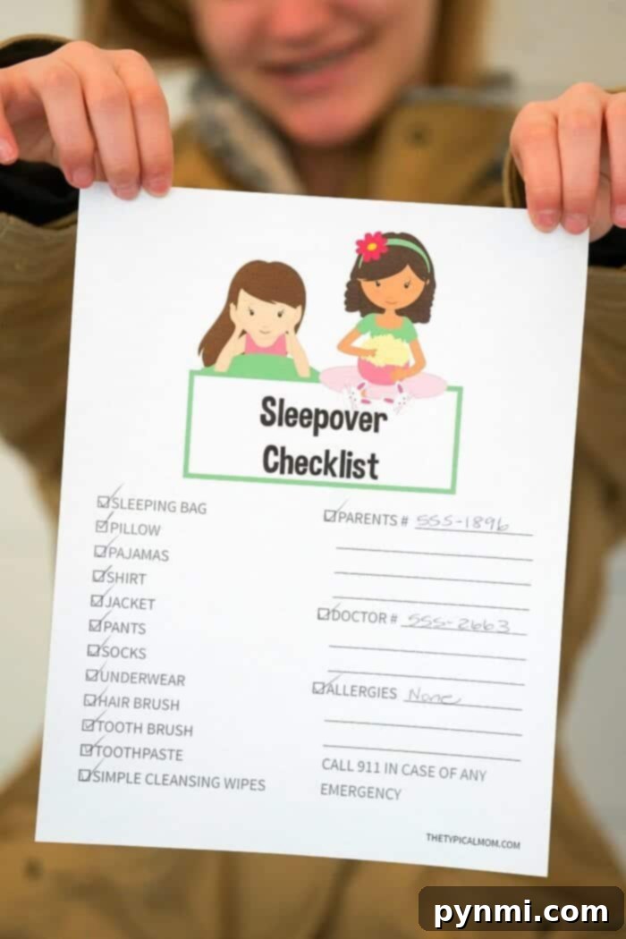 printable sleepover checklist