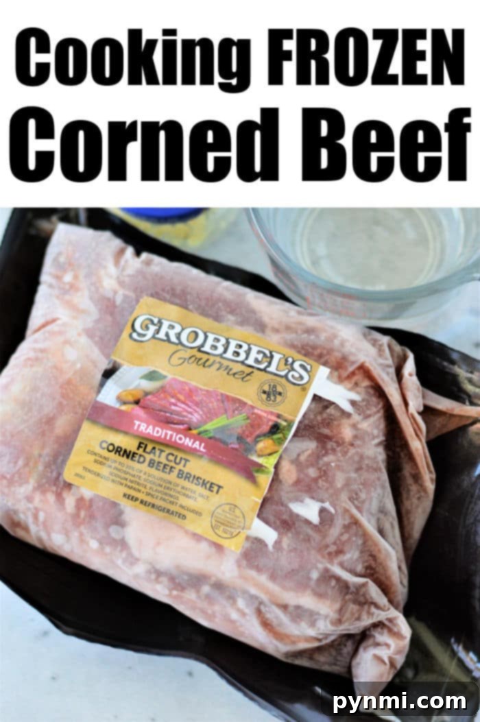 Frozen corned beef brisket before cooking