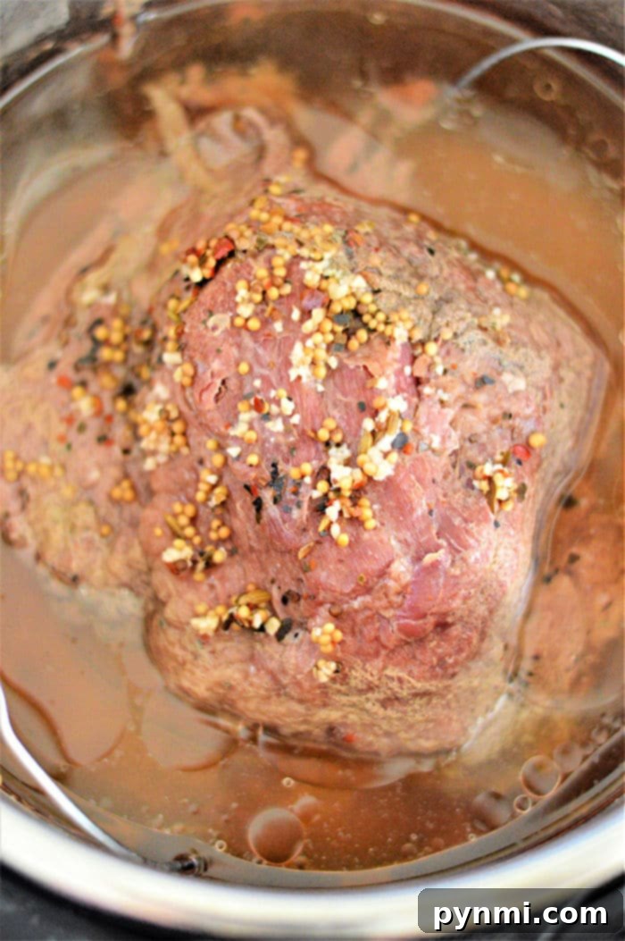 Ninja Foodi frozen corned beef in the pot