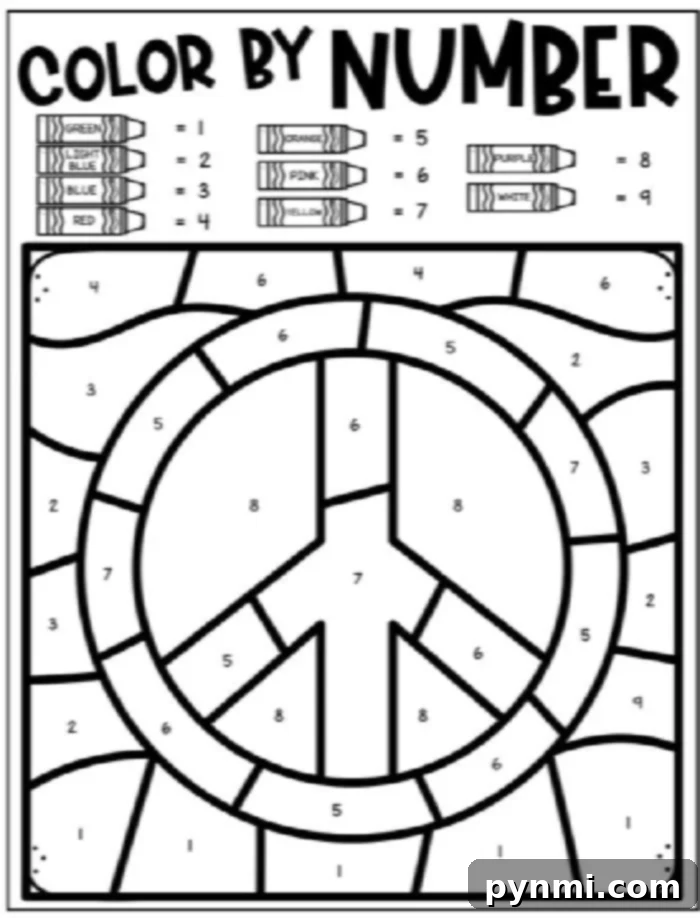 Coloring Dr. King's Dream 4 Peace Symbol Color by Number Worksheet for MLK Day