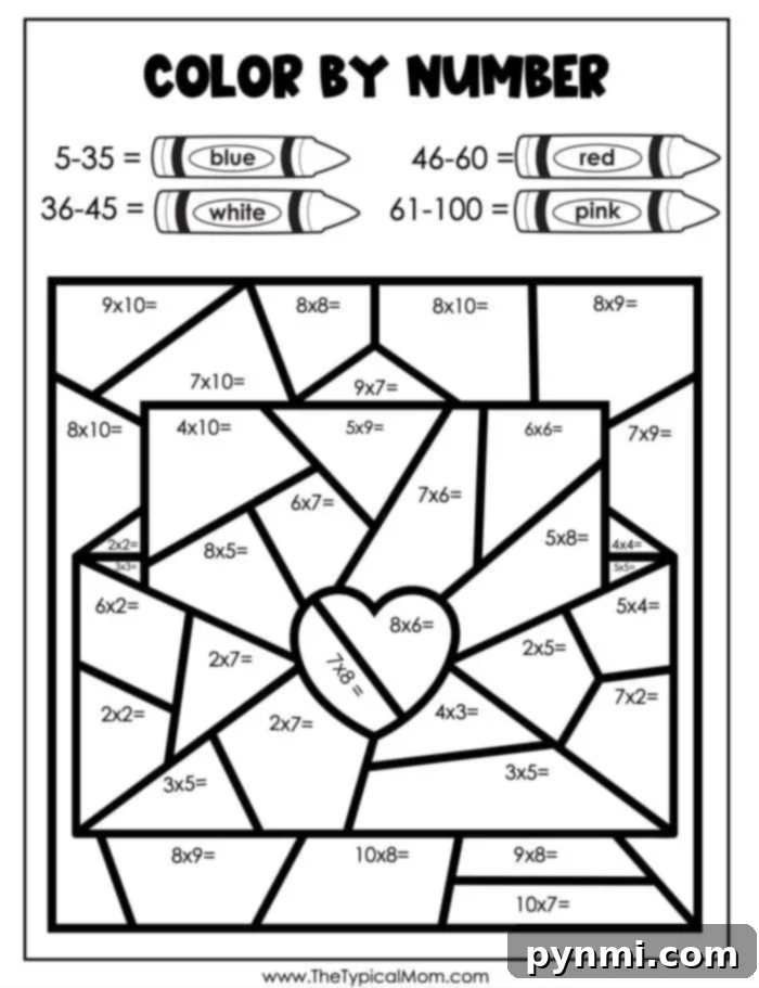 Your Source for Free Color by Number 6 Valentines Day Color by Number Addition Printable