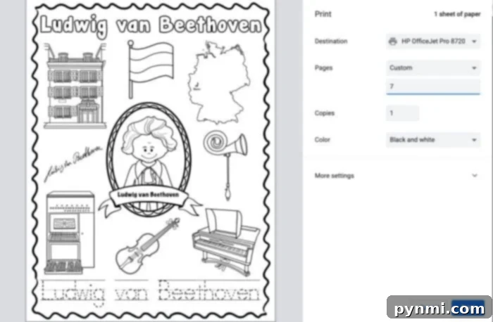 Screenshot showing custom print options for free printables for kids