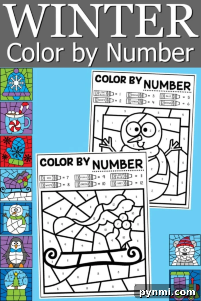 Download Free Winter Color by Number Activities 2 Winter Color by Number featuring various designs