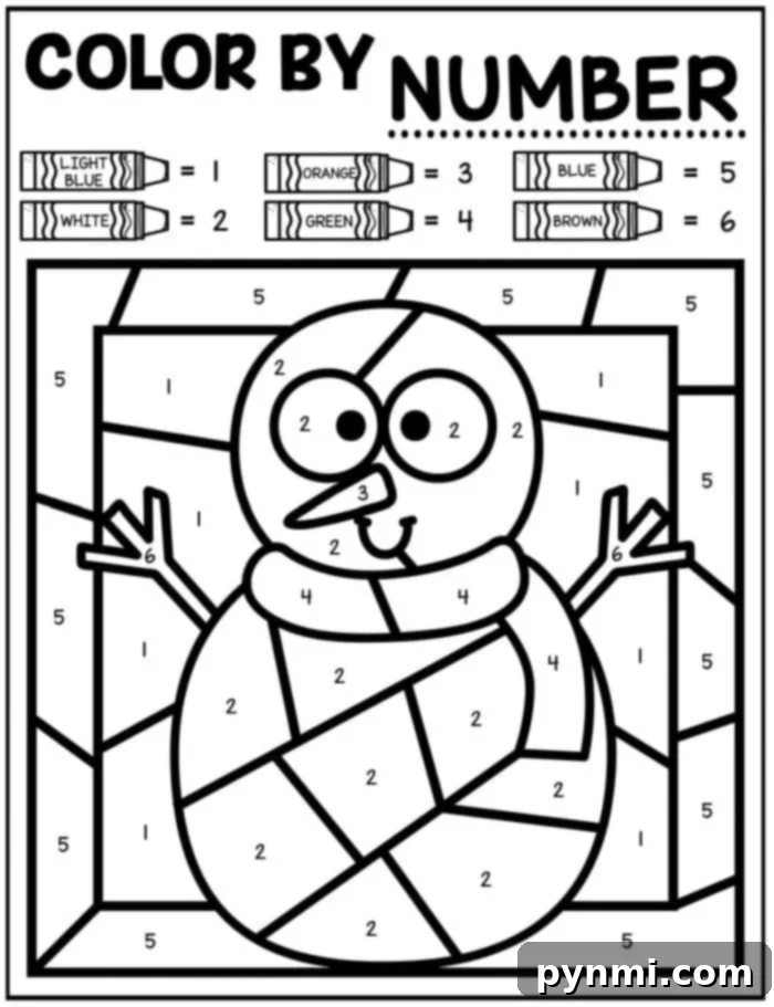 Download Free Winter Color by Number Activities 3 Snowman Color by Number printable