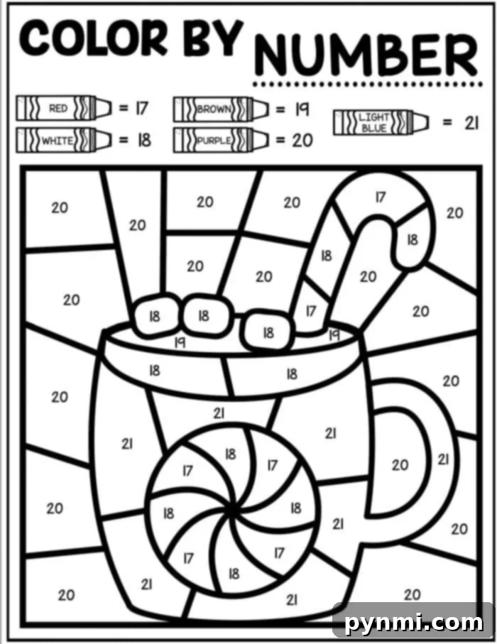 Download Free Winter Color by Number Activities 5 Close-up of a winter coloring page with numbers