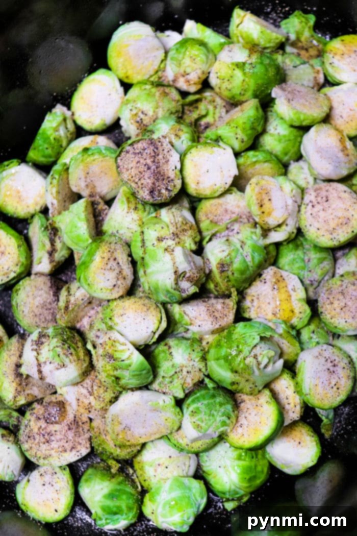 Crockpot Brussel Sprouts ready to be served, highlighting their tender texture.