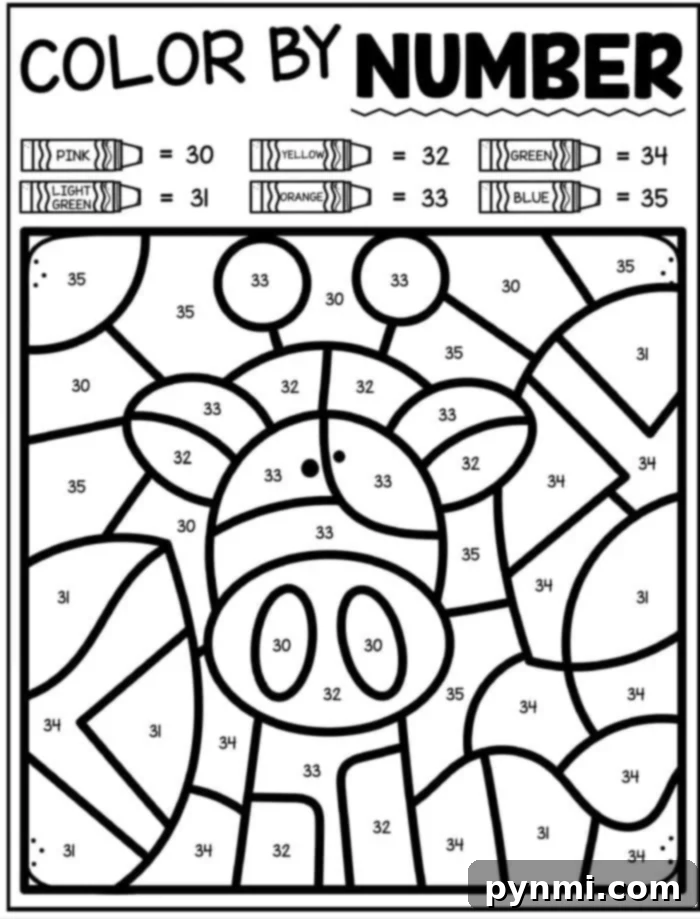 Giraffe Color By Number Printable for Kids