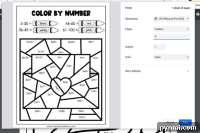 Free Printable Valentine's Day Envelope Color by Number Page
