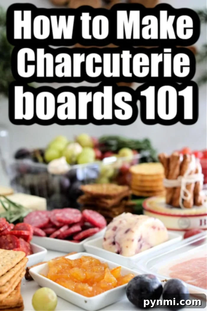 A beautifully arranged charcuterie board with a mix of cheeses, meats, fruits, nuts, and crackers, garnished with fresh herbs