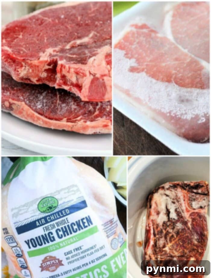 Mastering Tender Frozen Meat 2 Expert tips for cooking frozen meat quickly and safely in various kitchen appliances like an Instant Pot, air fryer, and slow cooker, ensuring tender results.