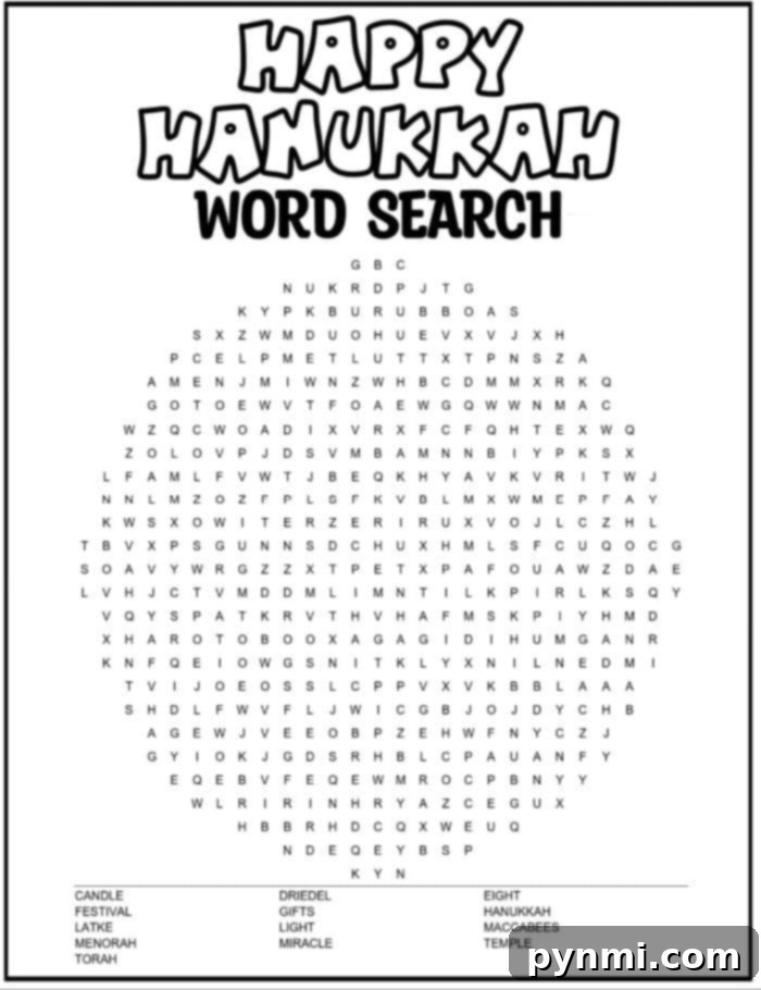 Festive Hanukkah Coloring Pages to Print 6 Detailed Hanukkah word search puzzle ready for printing