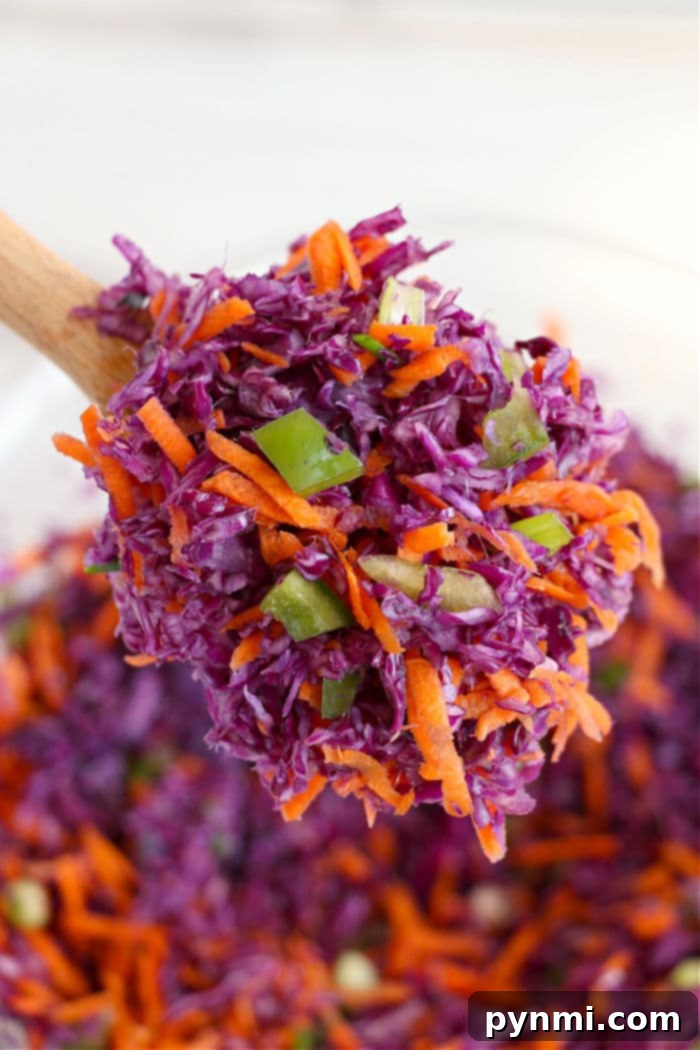 Comforting Crockpot Cabbage Creations 8 Fresh and vibrant red cabbage coleslaw in a bowl, a healthy side dish.