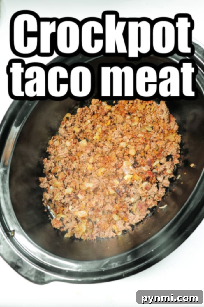 Mouthwatering Slow Cooker Taco Meat 6 Close-up of perfectly seasoned ground beef in a Crockpot, highlighting its rich texture and color.