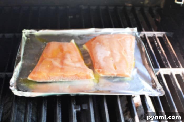 Frozen Salmon on the Grill - Perfectly grilled salmon with visible grill marks.