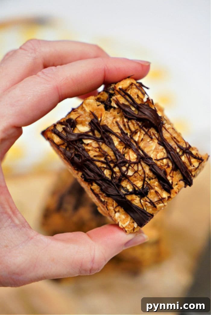 Viral TikTok Oatmeal Bars 2 Delicious no-bake chocolate peanut butter oatmeal bars ready to be served