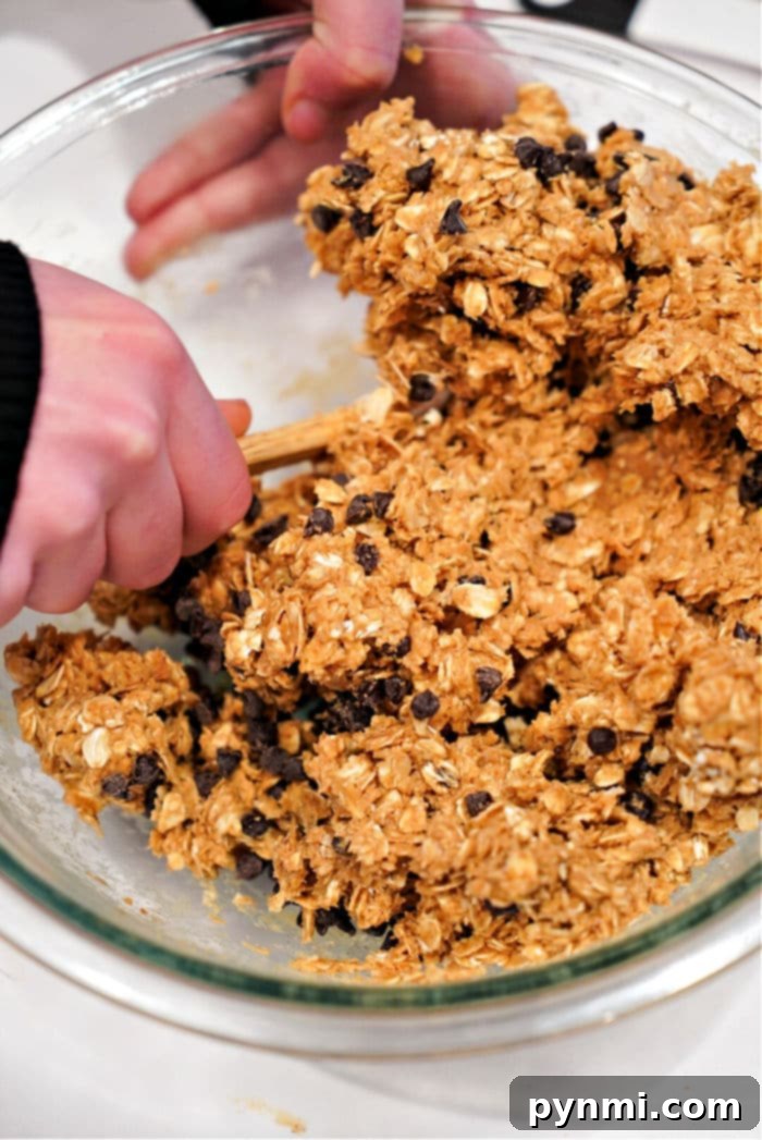 Viral TikTok Oatmeal Bars 5 A hand holding a perfectly drizzled chocolate peanut butter bar