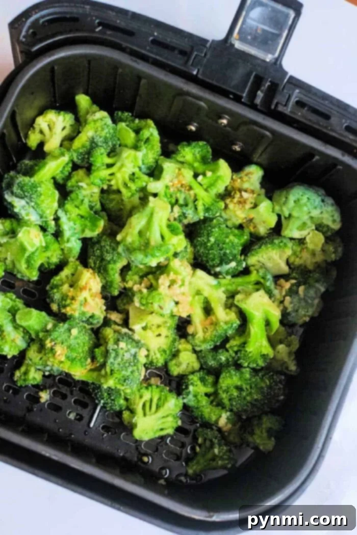 Air Fryer Crispy Frozen Broccoli 8 How to cook frozen broccoli in air fryer, showing a quick and easy method