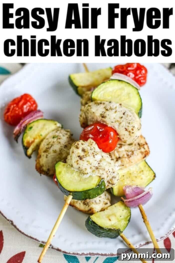 Naked Air Fryer Chicken 3 Colorful air fryer chicken kabobs with bell peppers and onions, ready for a healthy meal.