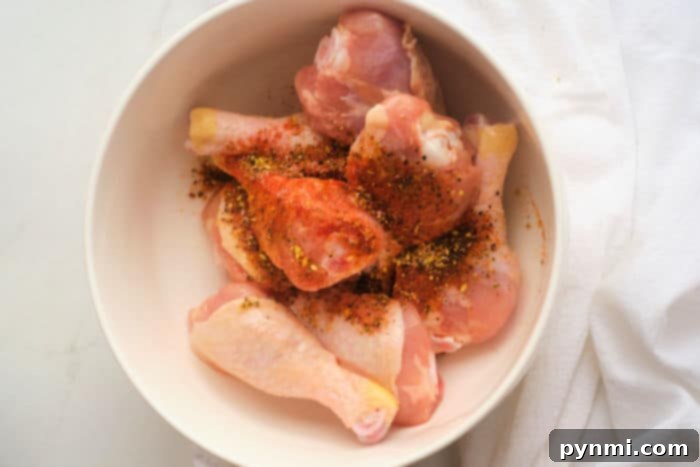 Naked Air Fryer Chicken 6 Air fryer chicken legs seasoned and ready to eat, a quick and easy meal.