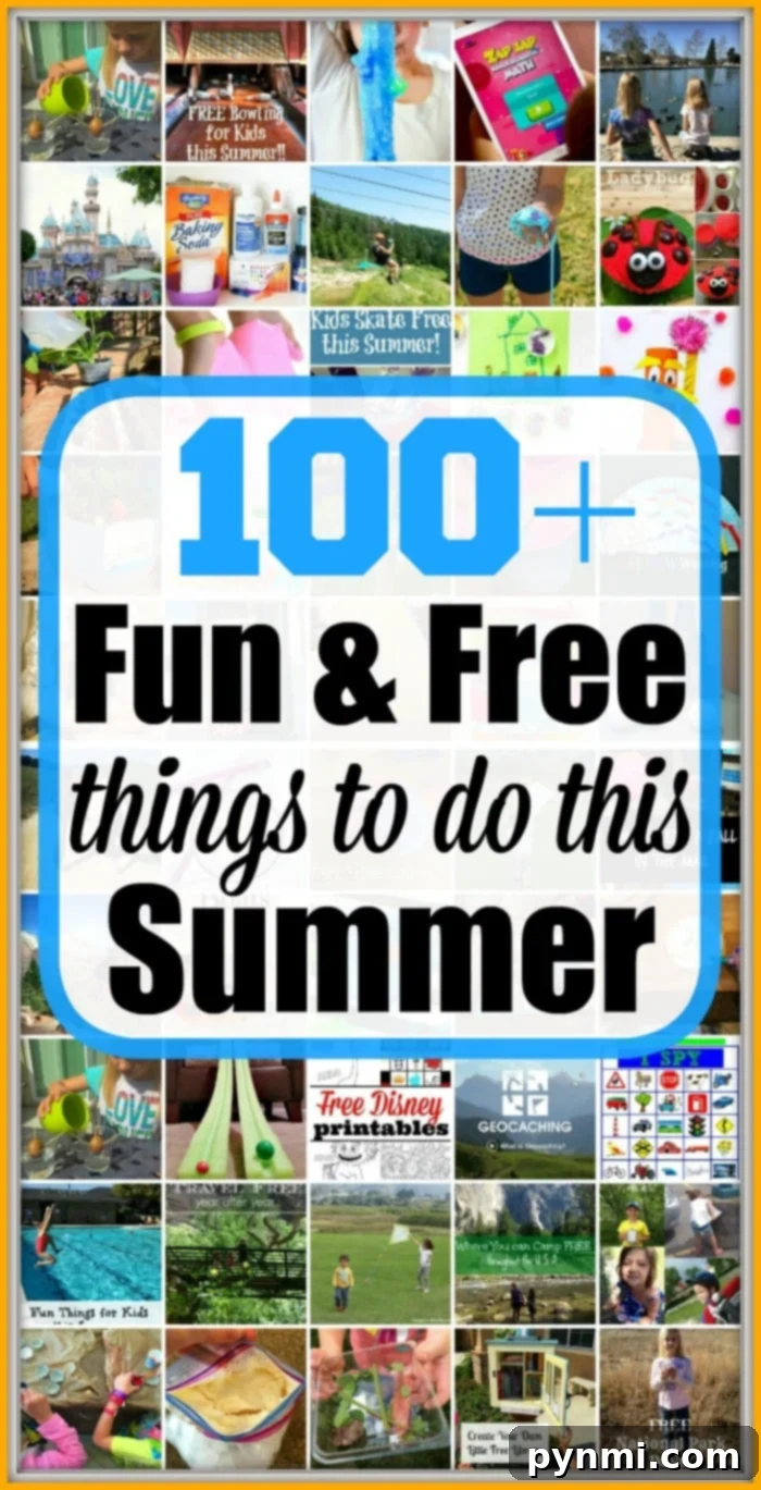 100+ free and fun things for kids to do in the Summer. It works for any city and great for all ages. Find free movies, reading programs, crafts for kids and more to keep them busy and have fun together during the summertime when they're off. Find a new activity and make new memories this year. #summertime #summer #free #cheap #activities #kids A vibrant collage of kids enjoying various summer activities, including swimming, crafting, and outdoor play, illustrating fun things for kids to do in the summer.