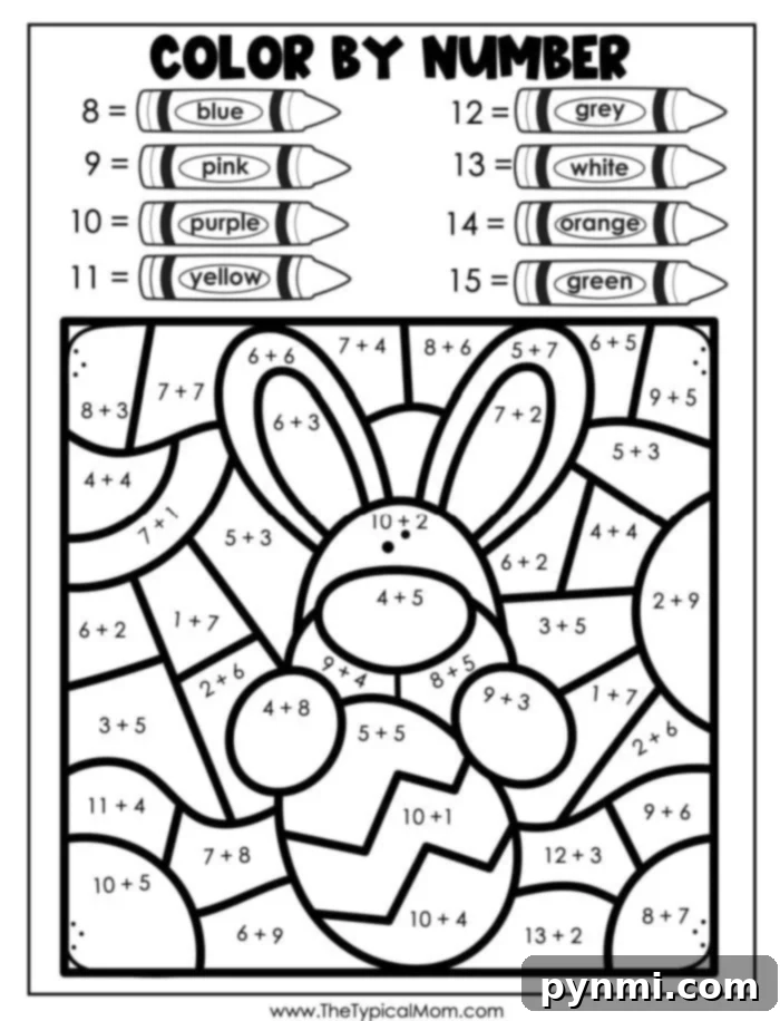 Download Free Easter Color by Number Pages 2 Easter Color by Number Free Printable featuring a bunny and eggs