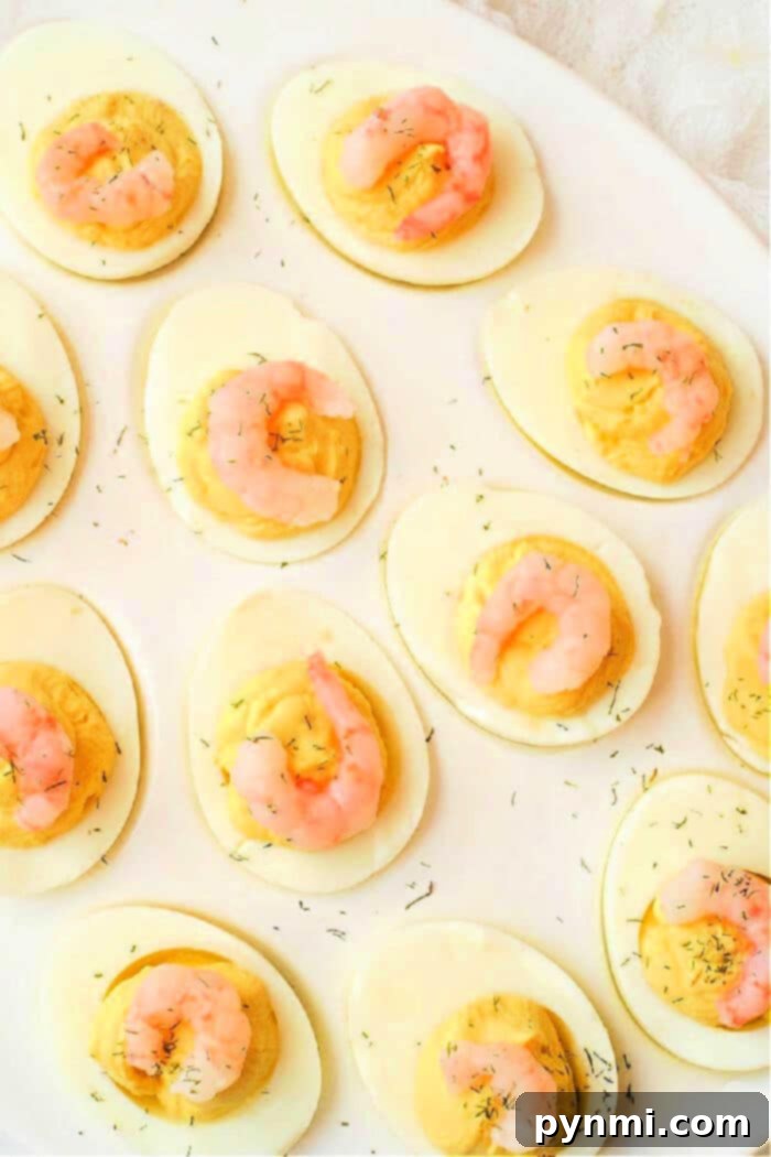 Zesty Shrimp Deviled Eggs 2 mini shrimp deviled eggs