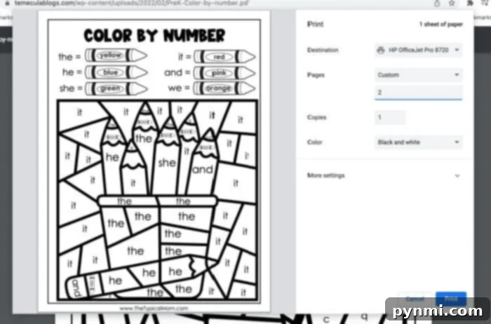 Free Fun Color by Number Preschool 4 Preschool free printables showing a completed color by number picture of a cute animal, vibrant with different colors, indicating the success and joy children find in these learning activities.