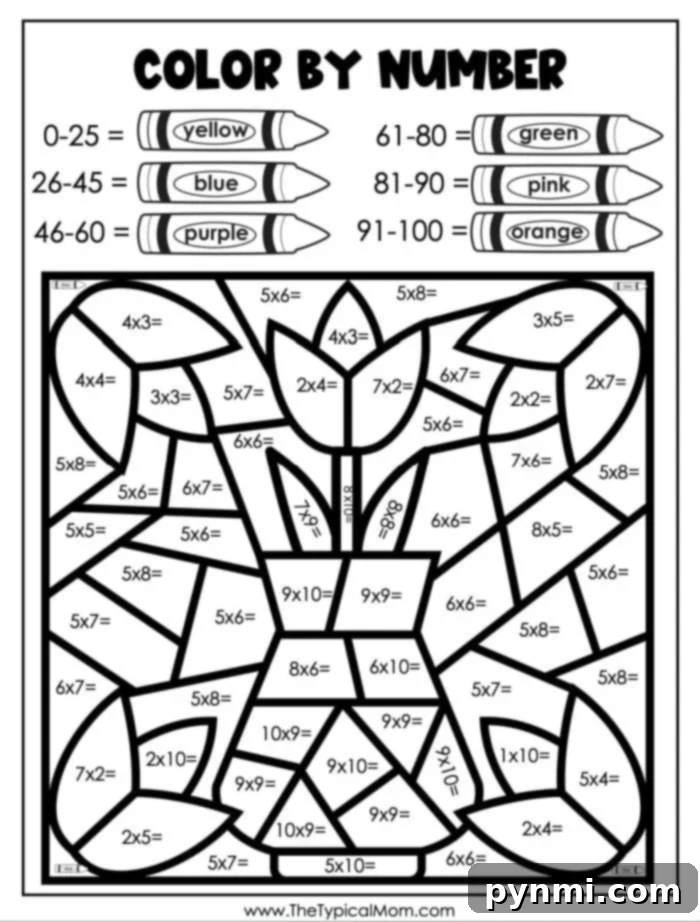 Unlock Your Creativity Free Flower Color by Number Designs 5 Flowers Color by Number