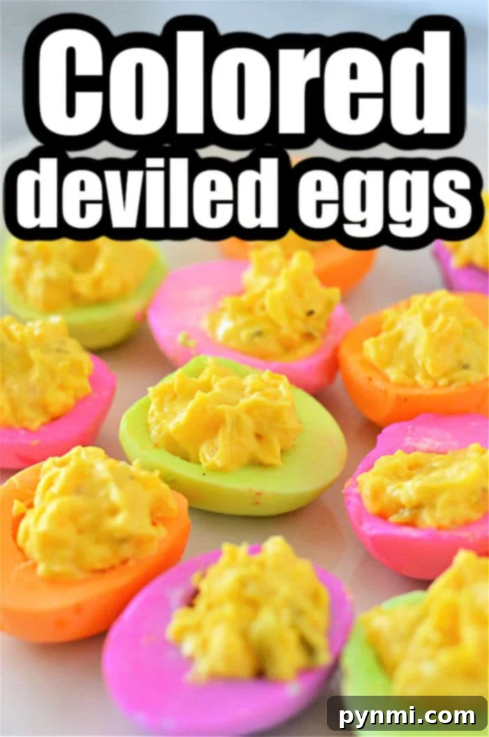 Crafting Colorful Deviled Eggs 6 A beautifully composed flat lay of Easter themed colored deviled eggs, showcasing their festive appeal and ready for a celebration.