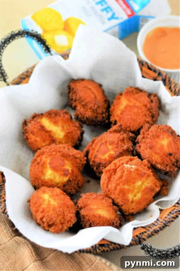 Golden-brown Jiffy hush puppies with a crispy exterior and soft, fluffy interior, perfectly fried.