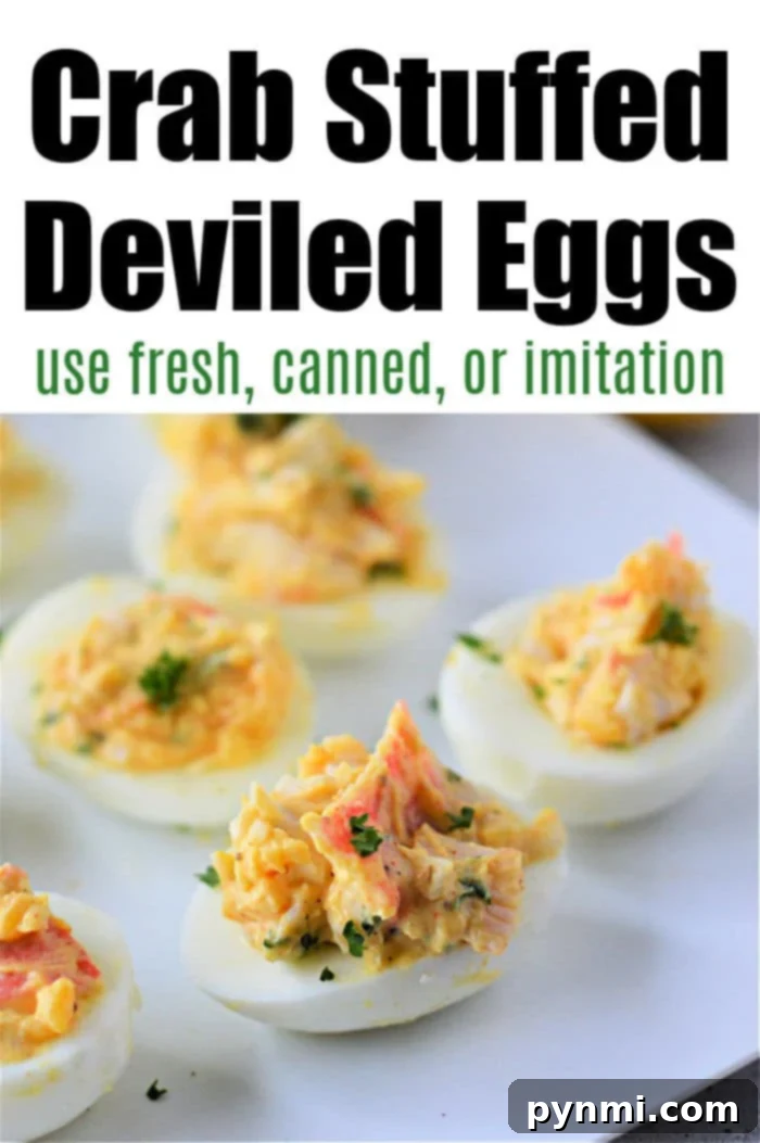 Decadent Crab Deviled Eggs 6 Platter of crab deviled eggs with fresh dill garnish, ready to serve.