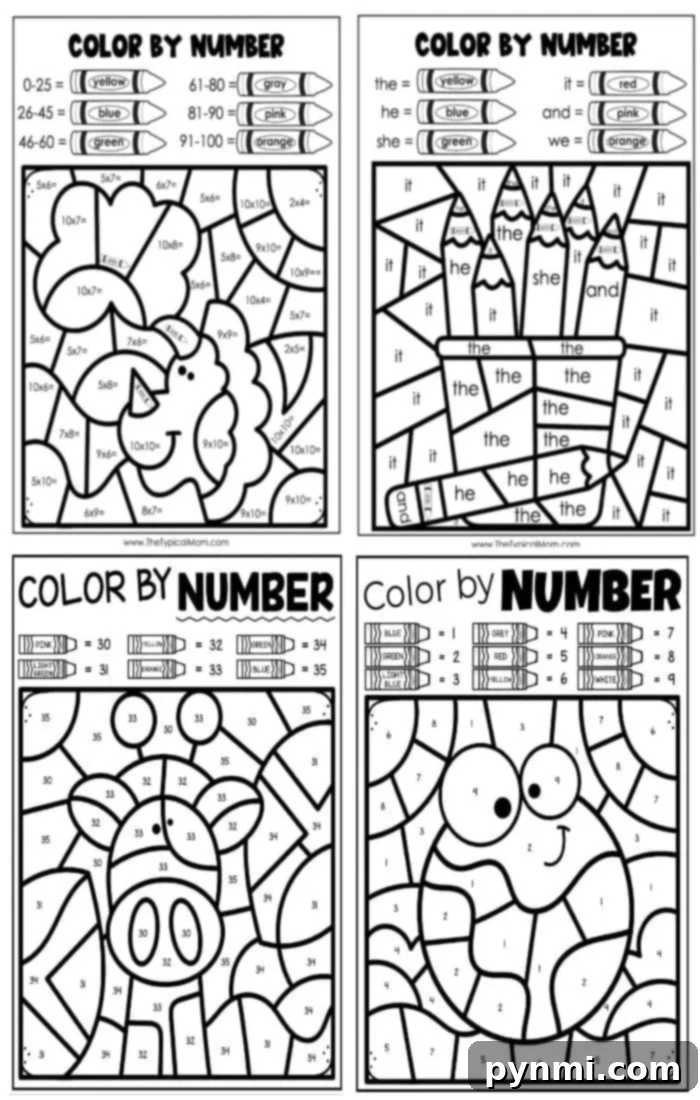 Simple Printable Color-by-Number Fun 6 variety of easy color by number printables for different themes and ages