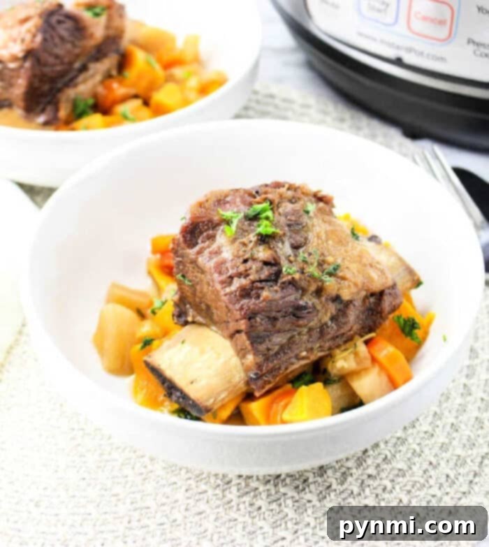 How to cook incredibly tender English cut short ribs in a pressure cooker with vegetables, ready in under an hour.
