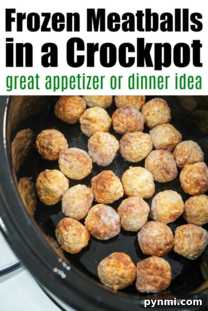 Beyond the Bag Creative Frozen Meatball Meals 8 Assortment of frozen meatballs simmering in a slow cooker, ideal for a party spread.