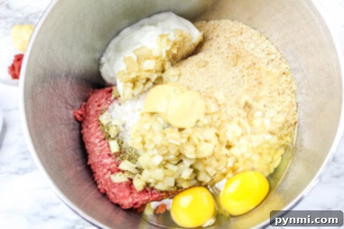 Various meatloaf ingredients laid out