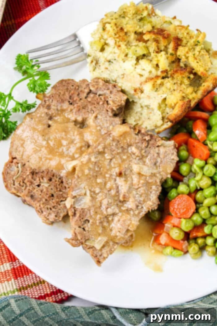 Close-up of Lipton onion Soup mix Meatloaf slice