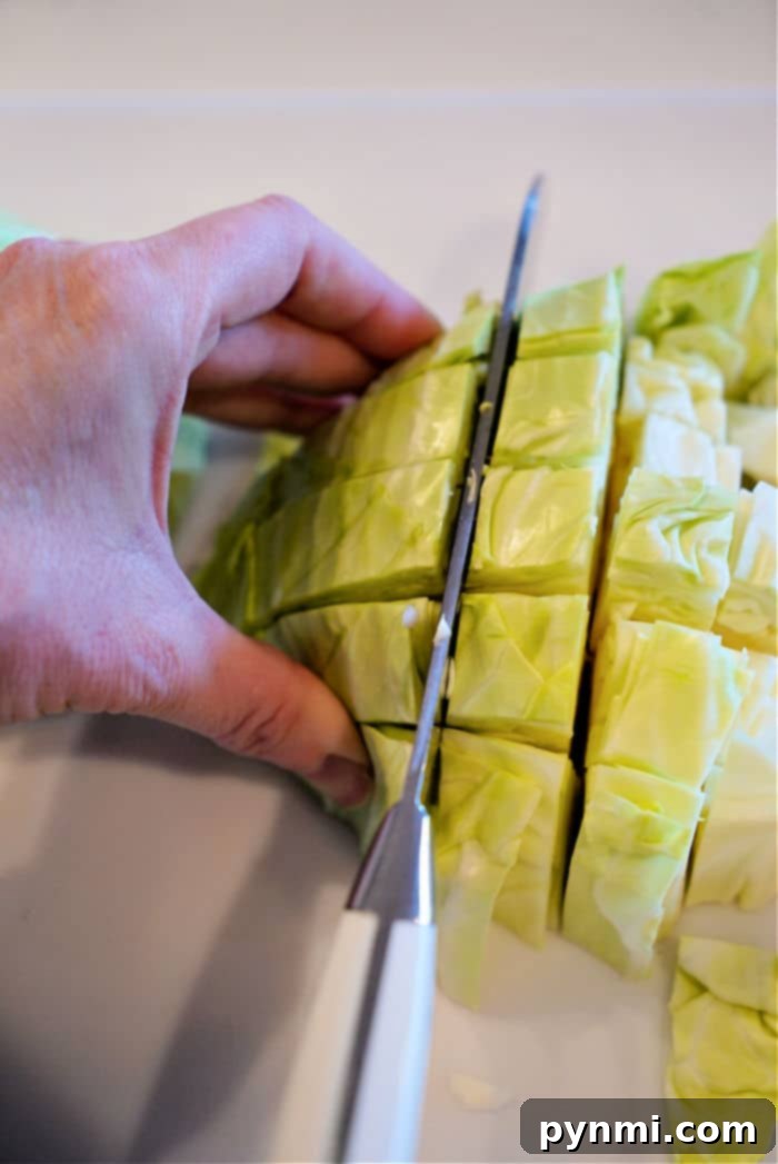cubed cabbage ready for cooking