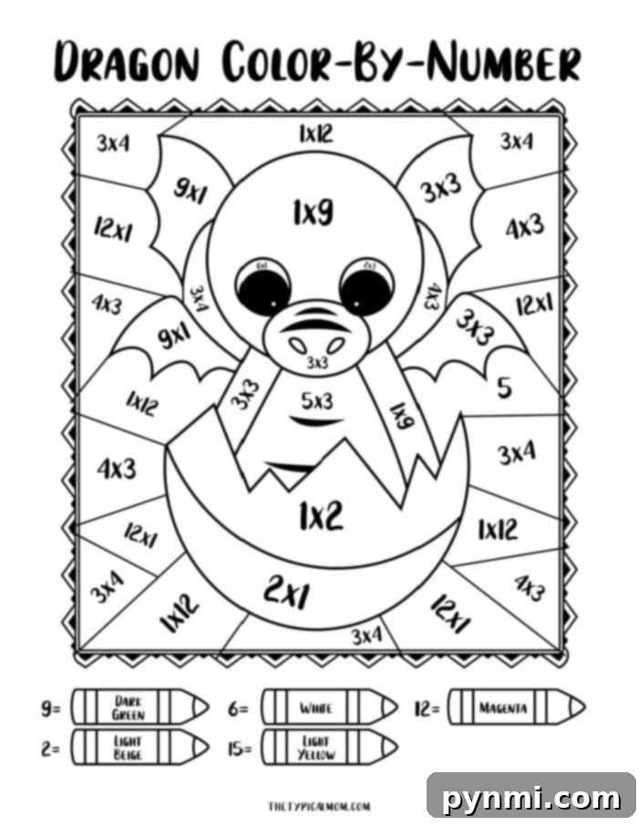 Magic Dragon Color By Number Free Printable 2 Free Dragon Color by Number Printable with Math Problems