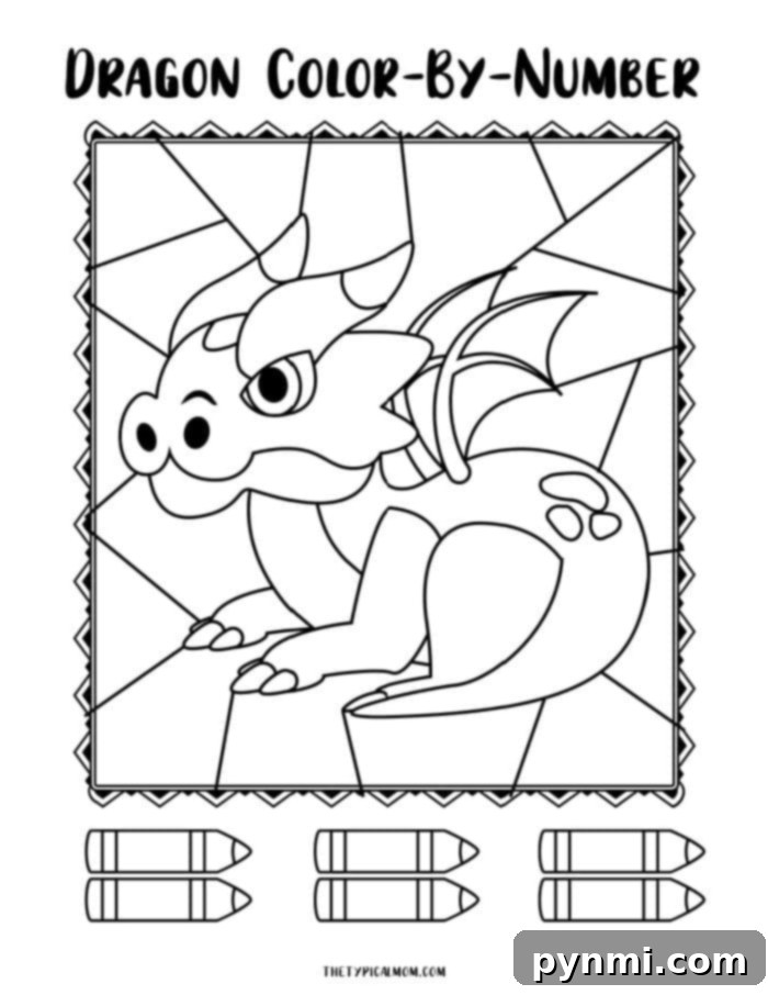 Magic Dragon Color By Number Free Printable 5 Blank Dragon Color by Number Template for Customization