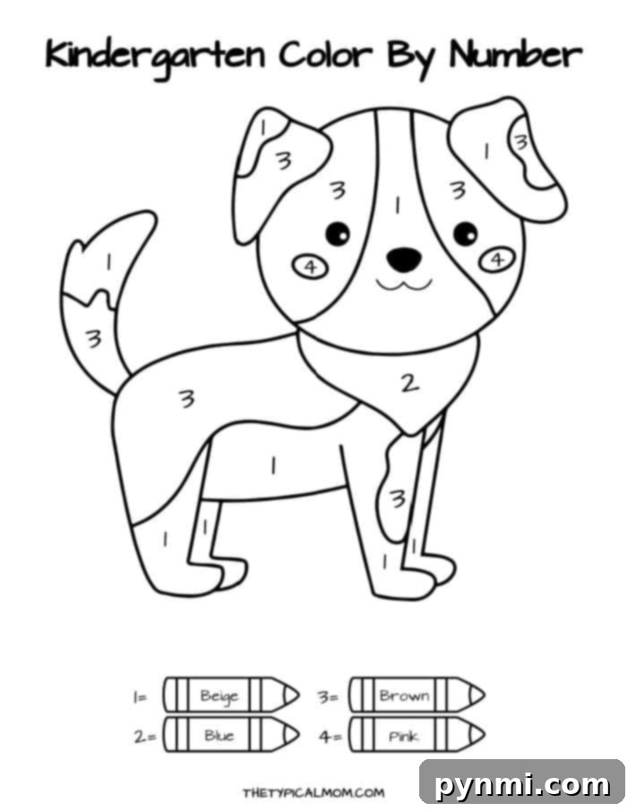 Free kindergarten color by number page for learning