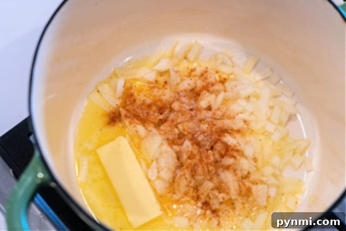 Hearty Braised Cabbage 4 Melted butter shimmering in a hot pan, waiting for the first ingredients.