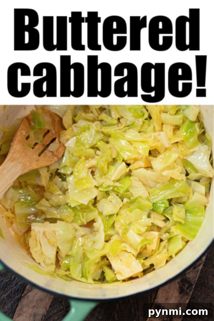 Hearty Braised Cabbage 6 A bowl of steaming, golden buttery stewed cabbage, garnished and ready to be served.