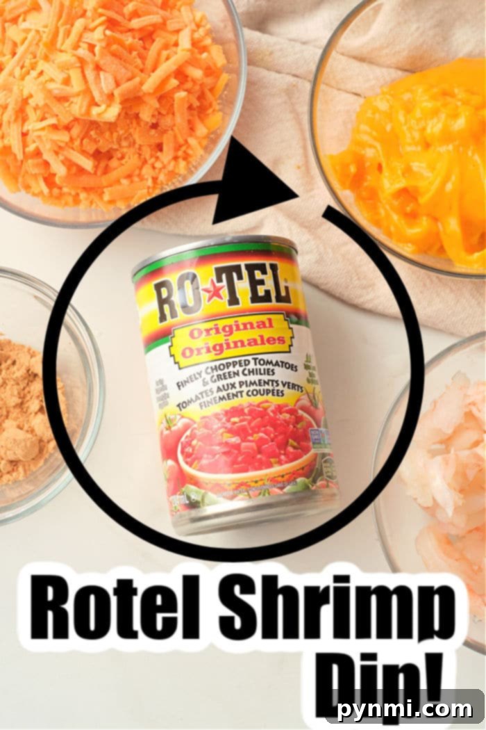 Close-up of bubbling hot Rotel shrimp dip in a serving bowl, showcasing its rich, melted texture.