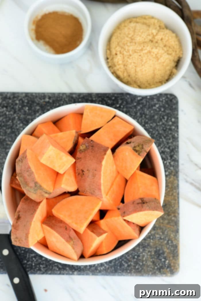 Speedy Instant Pot Sweet Potato Cubes 4 perfectly steamed and seasoned cubed sweet potatoes ready to be served