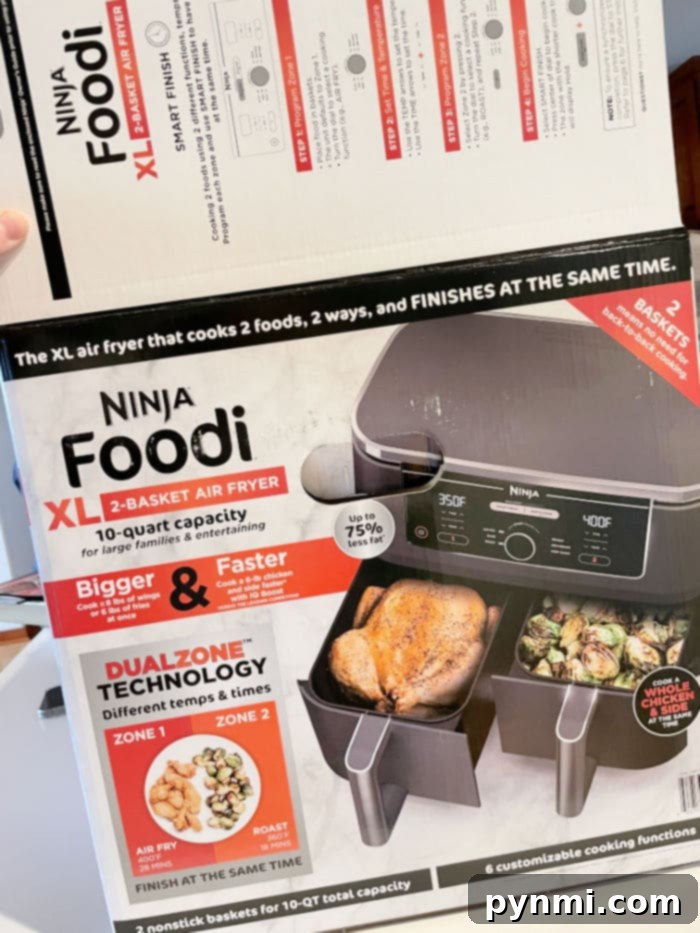 Ninja Foodi Dual Zone Air Fryer showing its two distinct cooking zones ready for use.