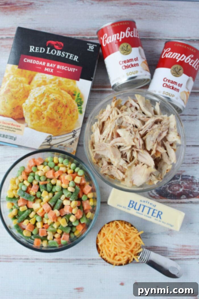 Ingredients for chicken pot pie with Red Lobster biscuits.